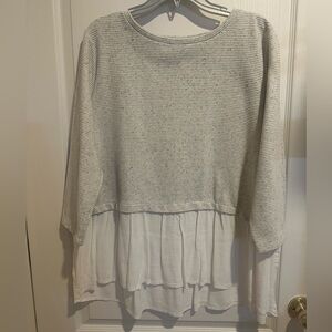 LOFT XL Grey and White Sweater Blouse Top